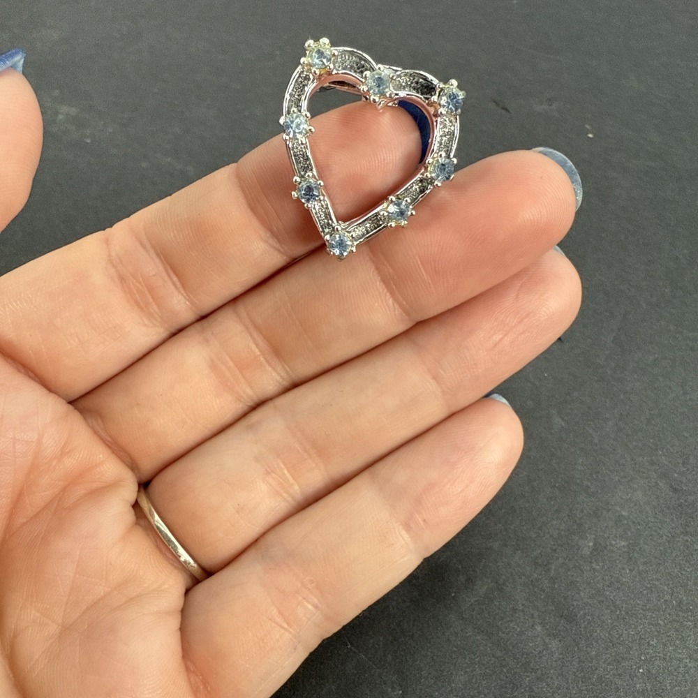 Vintage brooch Heart Blue Rhinestone silver tone vintage 1950s for collection!!! - Picture 6 of 7